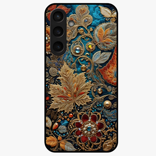 Royal Jewel Garden Glass Case showing flat back view with decorative floral garden artwork and glossy glass finish.