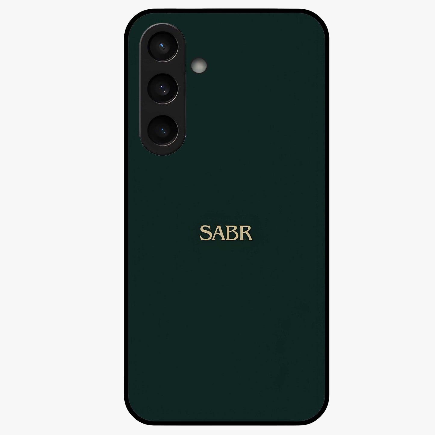 Sabr Minimal Patience Glass Case showing flat back view with minimalist typography artwork and glossy glass finish.