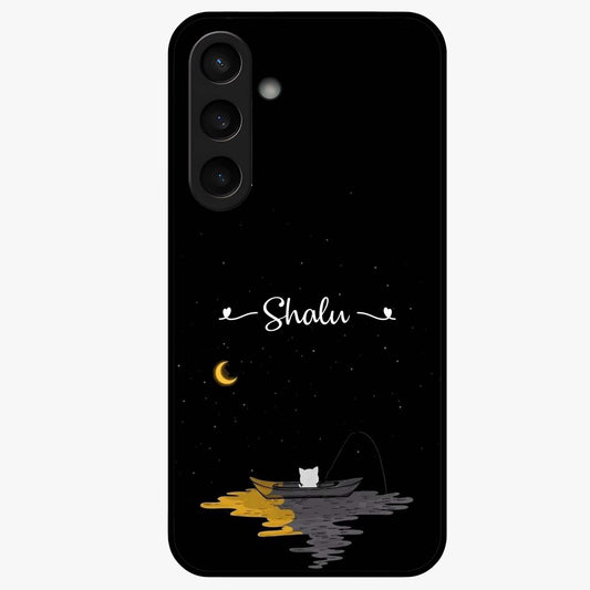 Silent Night Row Glass Case showing flat back view with calm night themed artwork and glossy glass finish.