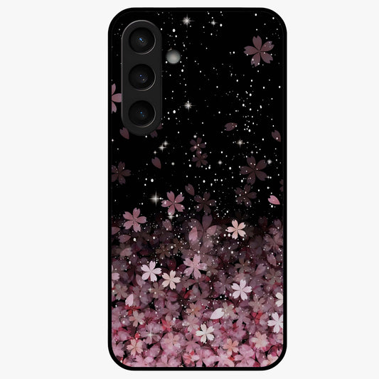 Small Starry Flowers Glass Case showing flat back view with delicate starry floral artwork and glossy glass finish.