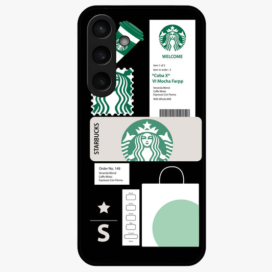 Starbucks Mocha Glass Case showing flat back view with coffee inspired artwork and glossy glass finish.