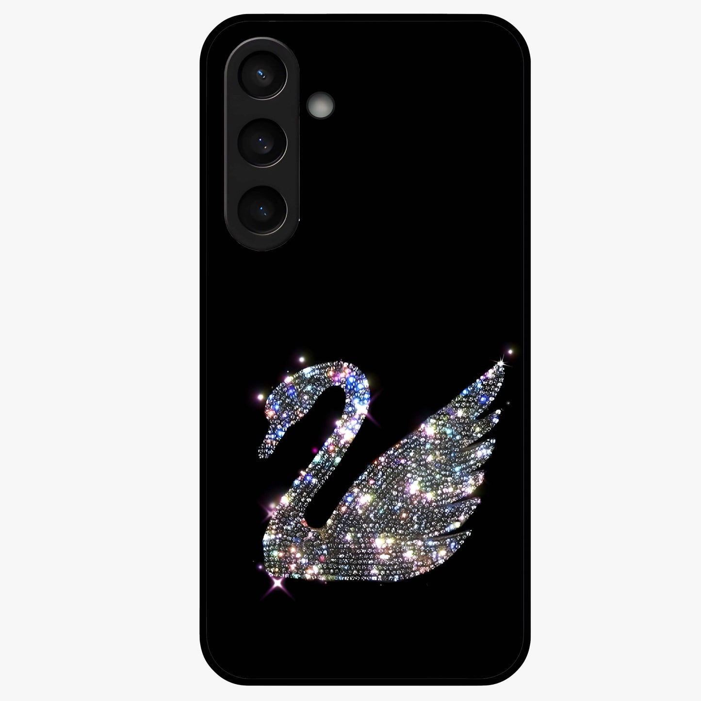 Starlit Swan Grace Glass Case showing flat back view with graceful swan artwork under starry sky and glossy glass finish.
