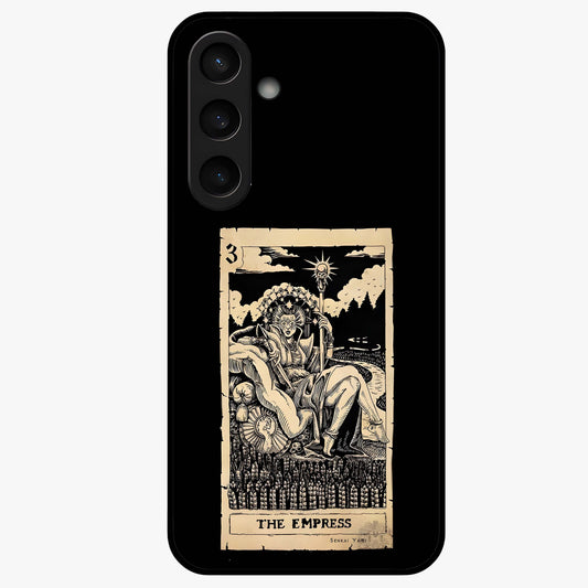 The Empress Glass Case showing flat back view with regal feminine artwork and glossy glass finish.