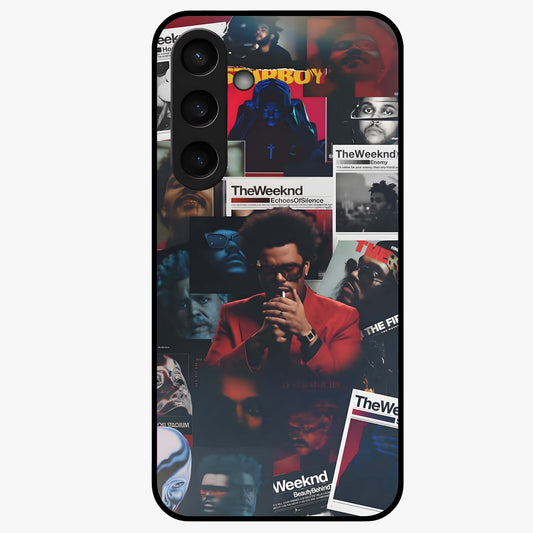 The Weeknd Glass Case showing flat back view with music inspired artistic portrait artwork and glossy glass finish.