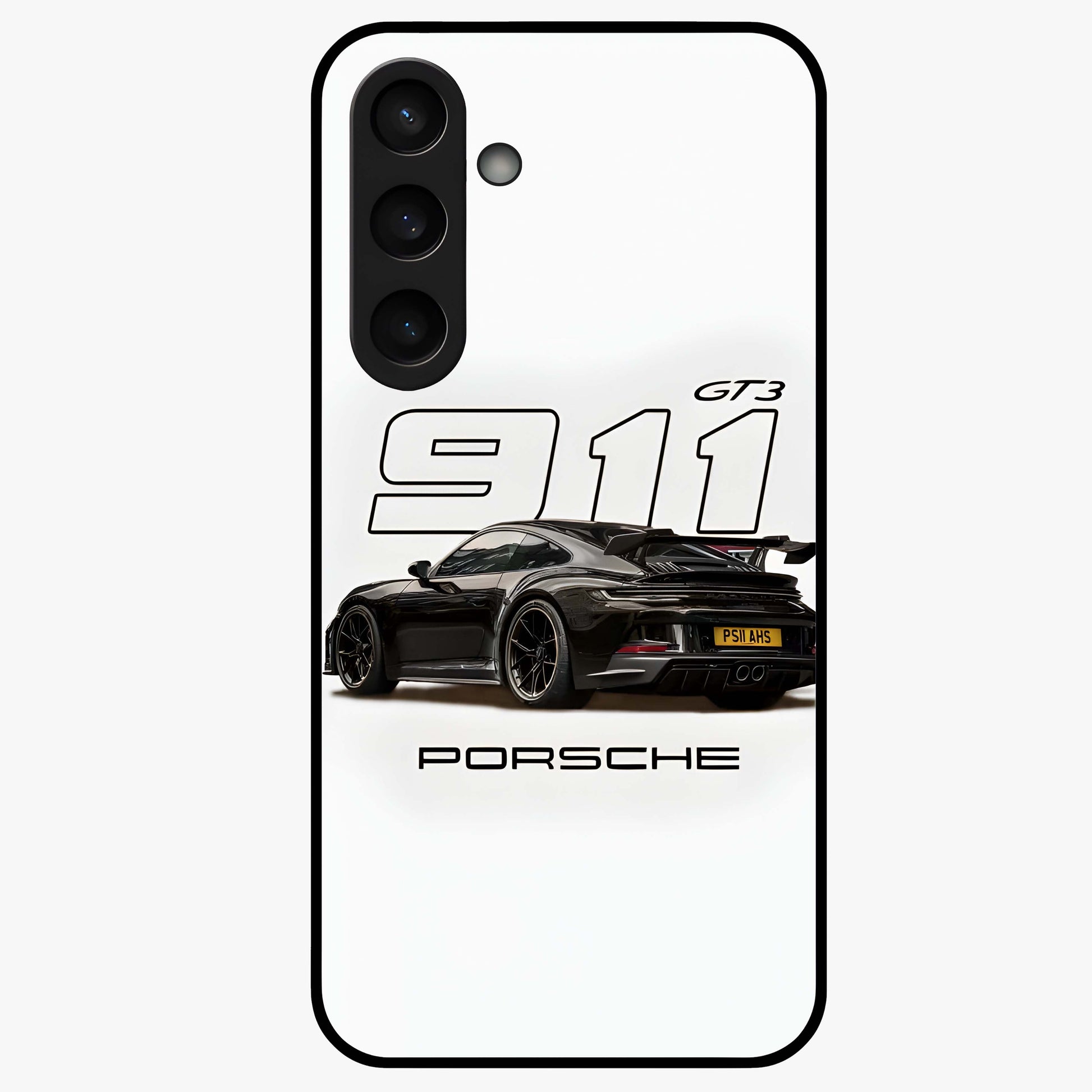 Turbo Legacy Icon Glass Case showing flat back view with iconic sports car inspired artwork and glossy glass finish.
