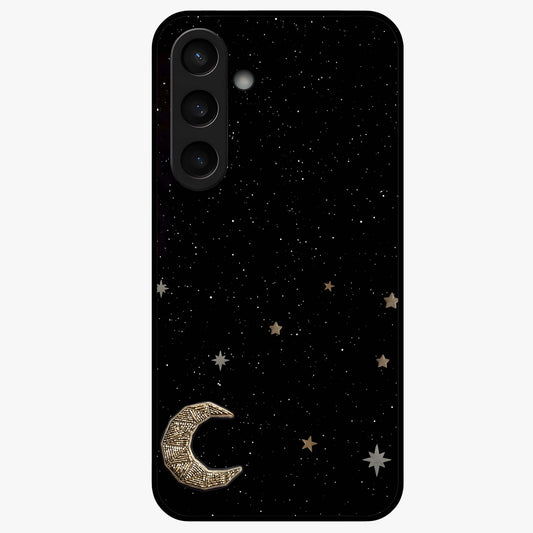 Twinkle Star With Half Moon Glass Case showing flat back view with star and half moon artwork and glossy glass finish.