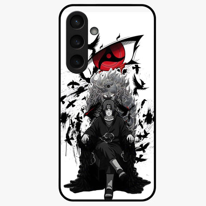 Uchiha Shadow Throne Glass Case showing flat back view with cosmic underwater themed artwork and glossy glass finish.