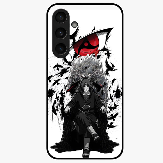 Uchiha Shadow Throne Glass Case showing flat back view with cosmic underwater themed artwork and glossy glass finish.