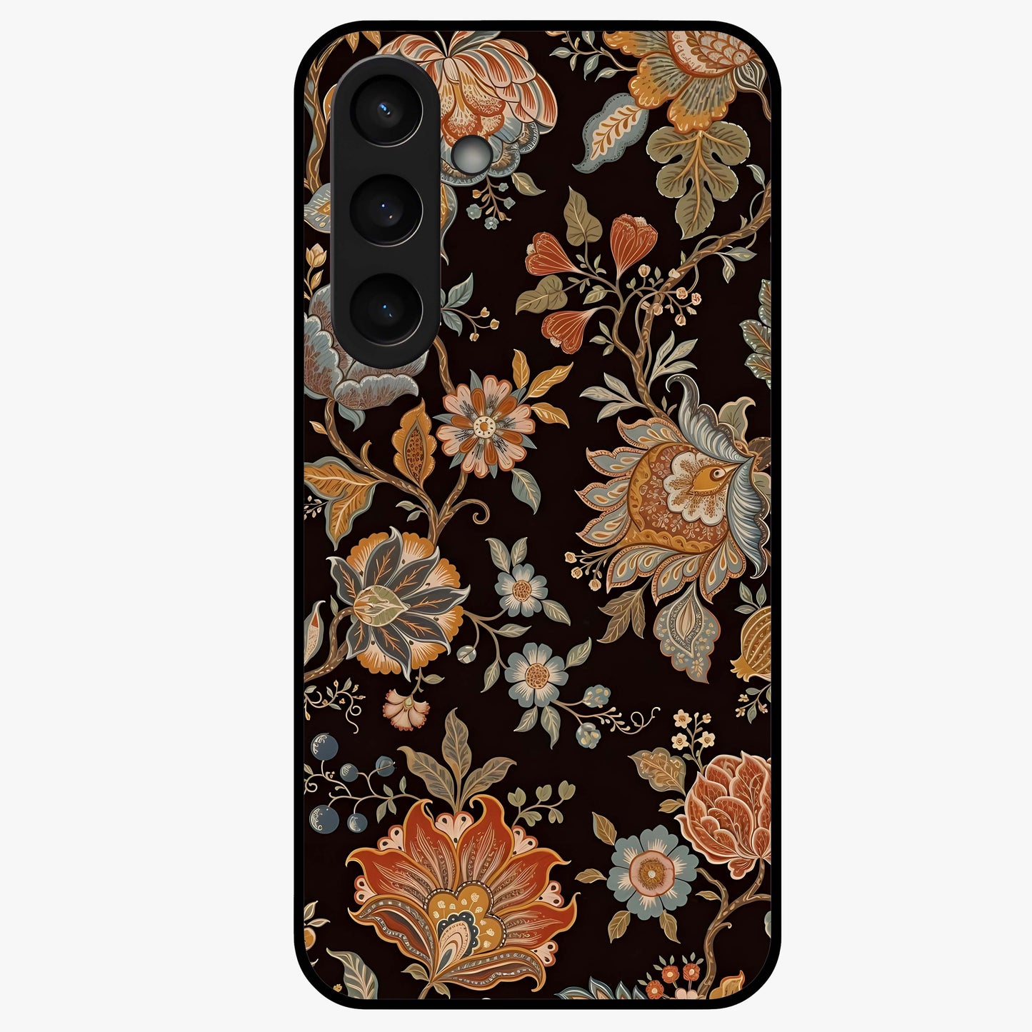 Vintage Floral Dream Glass Case showing flat back view with classic floral artwork and glossy glass finish.