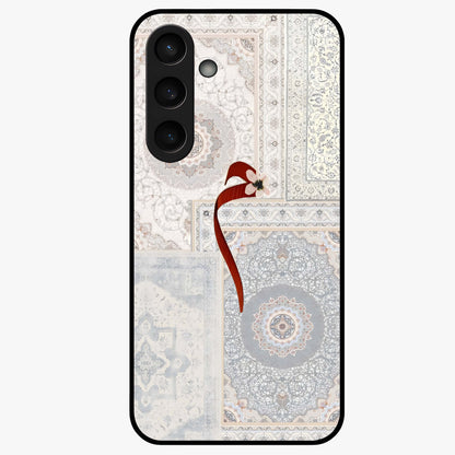 White Aesthetic Bow Glass Case showing flat back view with minimal bow artwork and glossy glass finish.