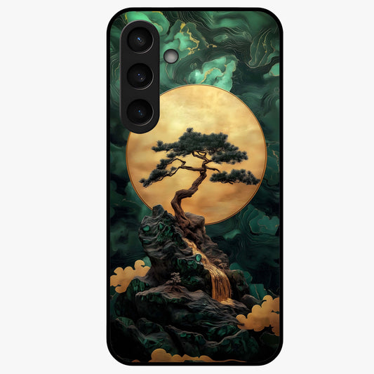 Zen Moon Rise Glass Case showing flat back view with calm moonrise artwork and glossy glass finish.