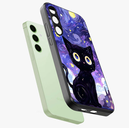 Abstract Cat Art Glass Case displayed in angled mockup highlighting modern abstract cat artwork and sleek glass surface.