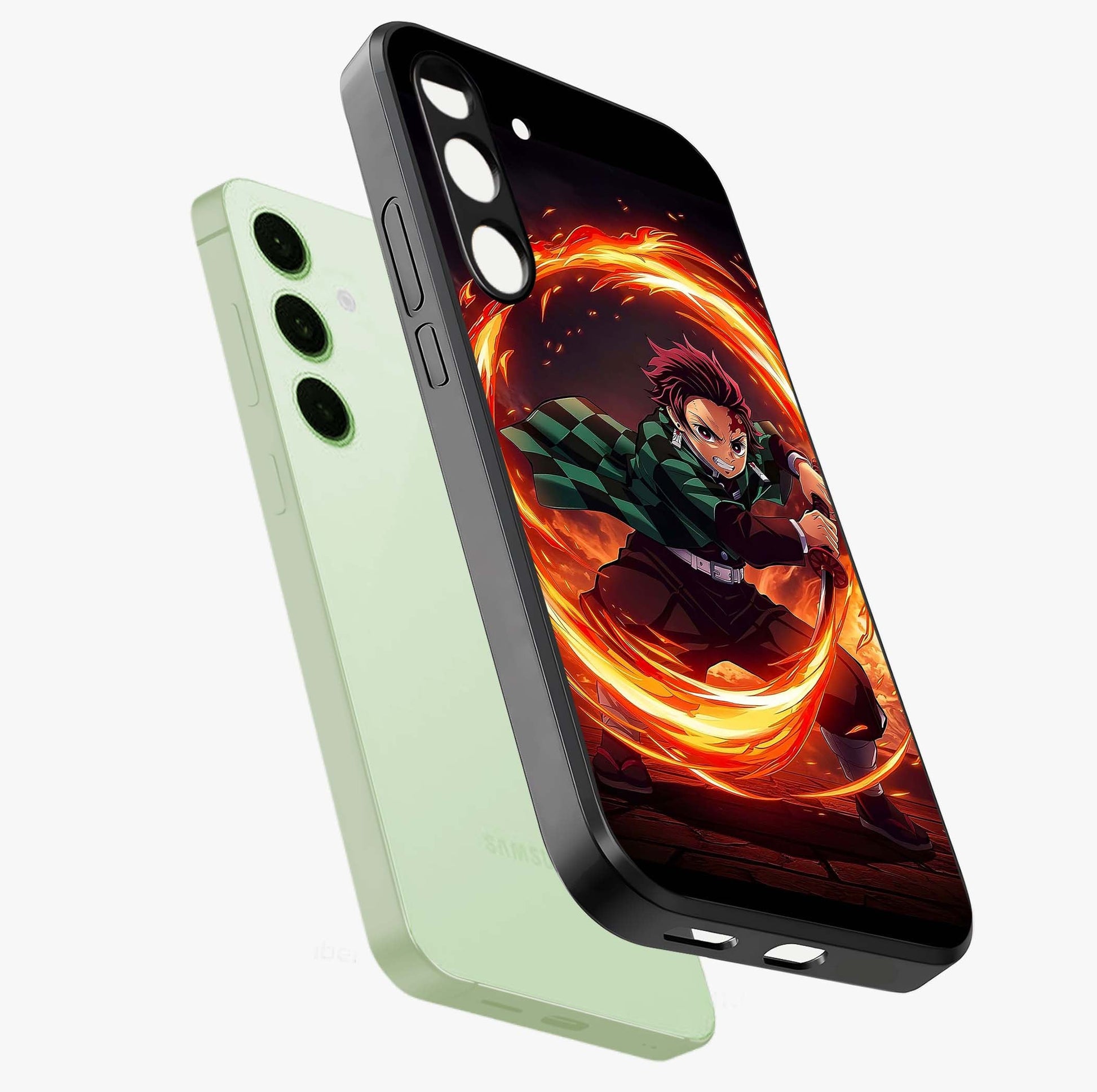 Blazing Sword Resolve Glass Case displayed in angled mockup highlighting powerful sword illustration and bold fantasy theme.