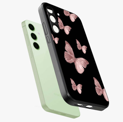 Butterfly Pattern Glass Case displayed in angled mockup highlighting delicate butterfly design and aesthetic pattern style.