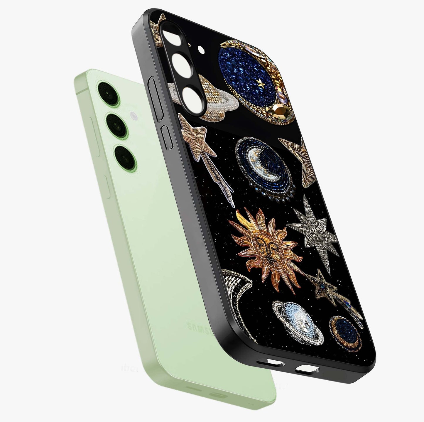Celestial Gem Constellations Glass Case displayed in angled mockup highlighting gemstone inspired constellation design.