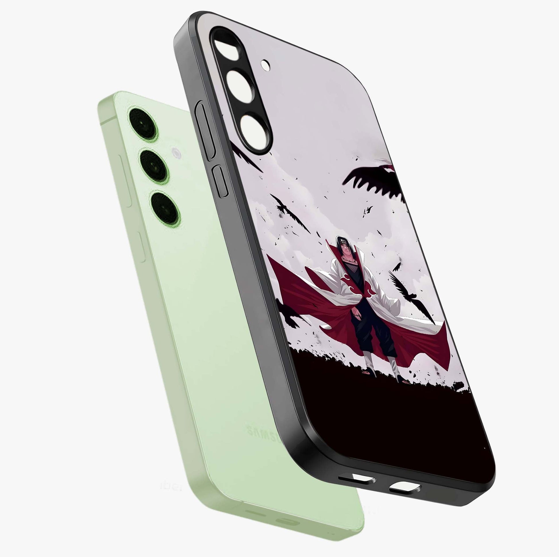 Crimson Crow Ascension Glass Case displayed in angled mockup highlighting powerful crow illustration with dark crimson aesthetic.