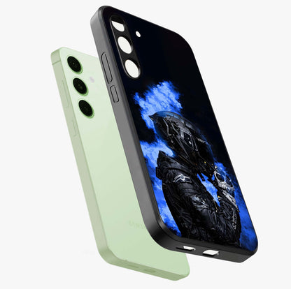 Cyber Sentinel Protocol Glass Case displayed in angled mockup highlighting digital cyber design with sci-fi aesthetic style.