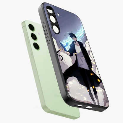 Dark Lightning Anime Warrior Glass Case displayed in angled mockup highlighting powerful lightning themed anime illustration.