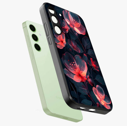 Dark Shade of Flower Glass Case displayed in angled mockup highlighting moody floral illustration with aesthetic dark tones.