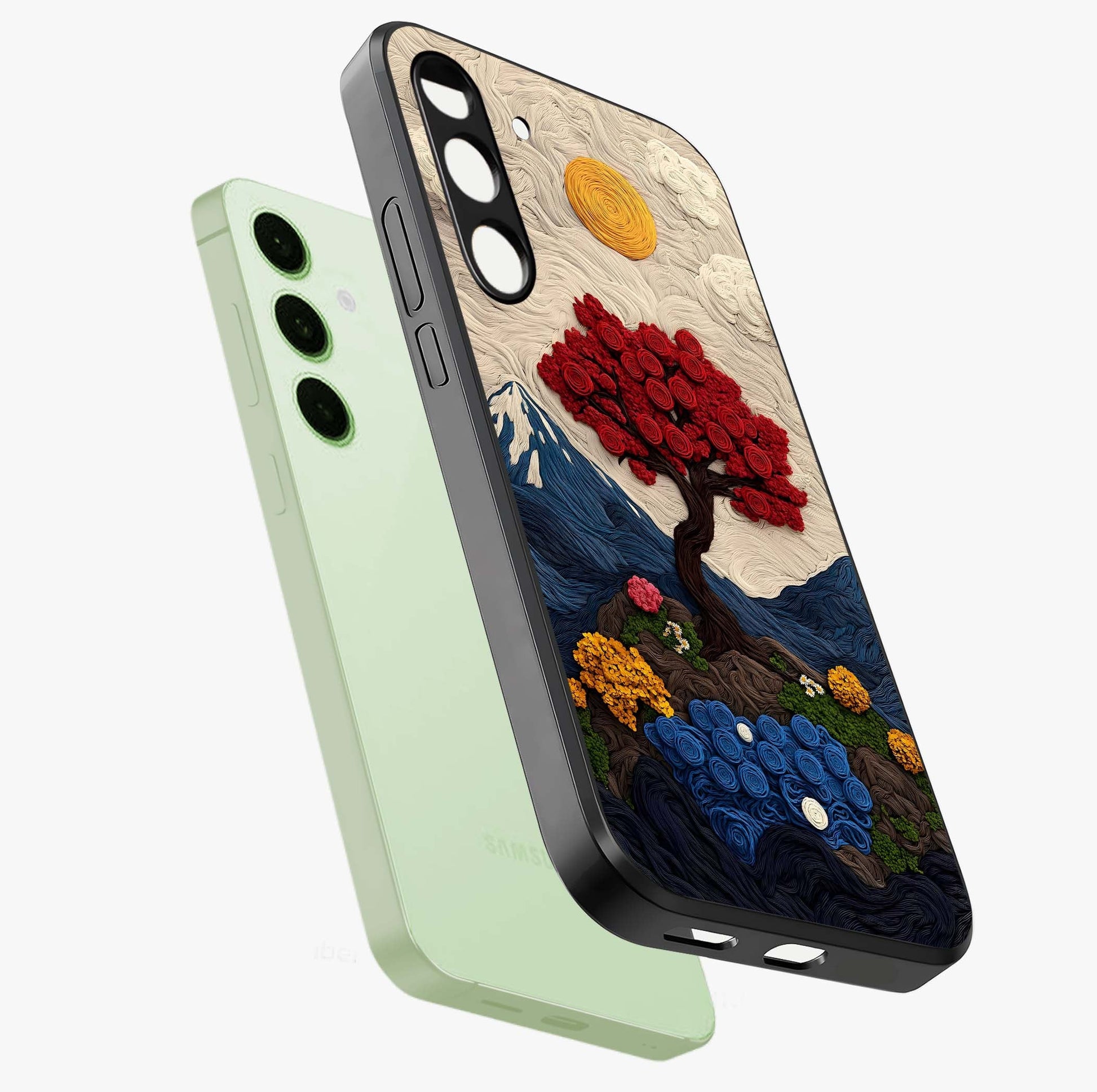 Eternal Nature Tapestry Glass Case displayed in angled mockup highlighting detailed botanical pattern with artistic aesthetic.