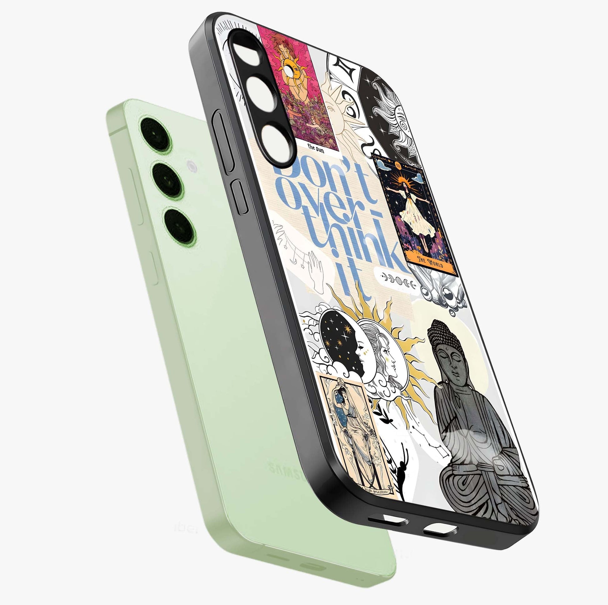 Ethereal Thoughts Glass Case displayed in angled mockup highlighting soft abstract design with calm ethereal aesthetic.