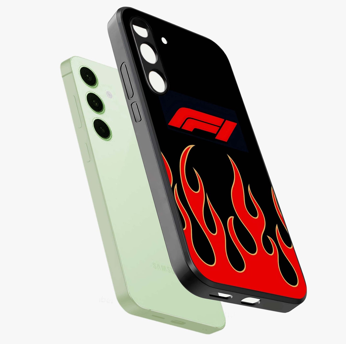 Fire F11 Glass Case displayed in angled mockup highlighting bold fire inspired graphic with energetic aesthetic style.