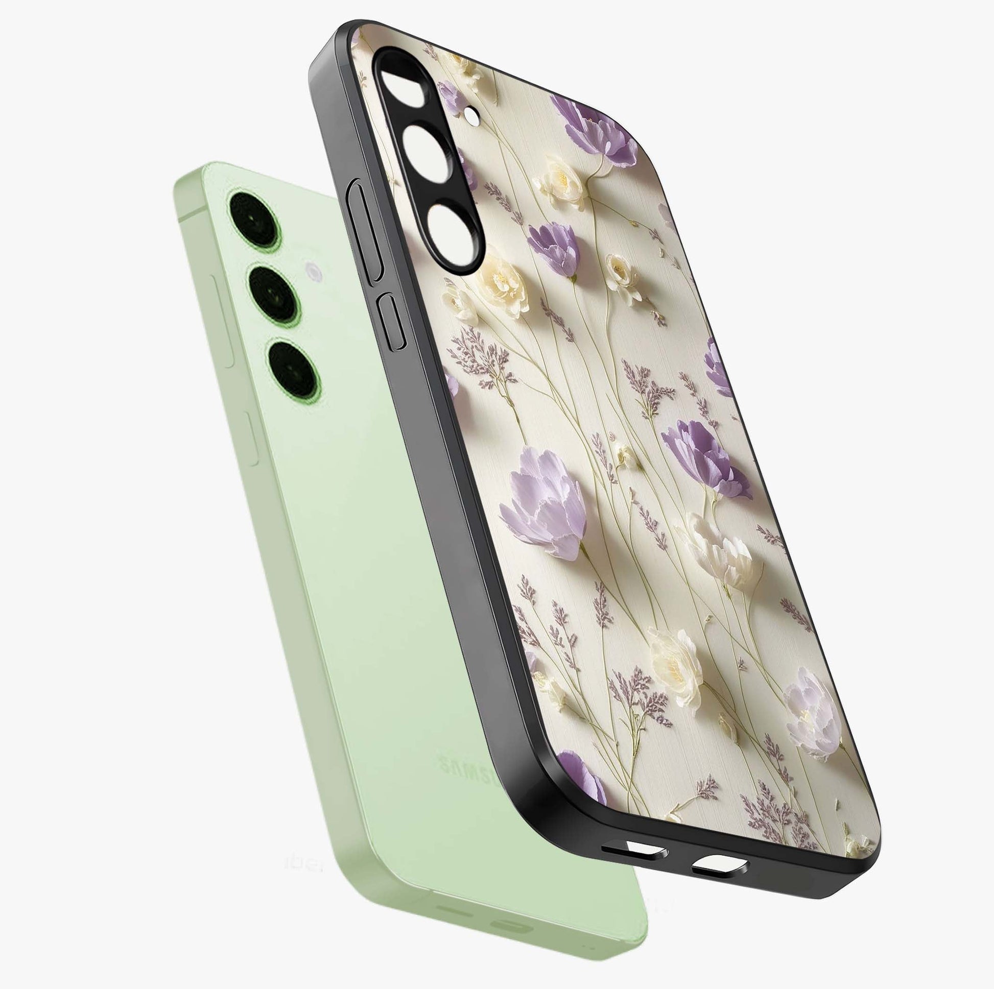 Lilac Breeze Harmony Glass Case displayed in angled mockup highlighting calm lilac breeze design with soothing aesthetic style.
