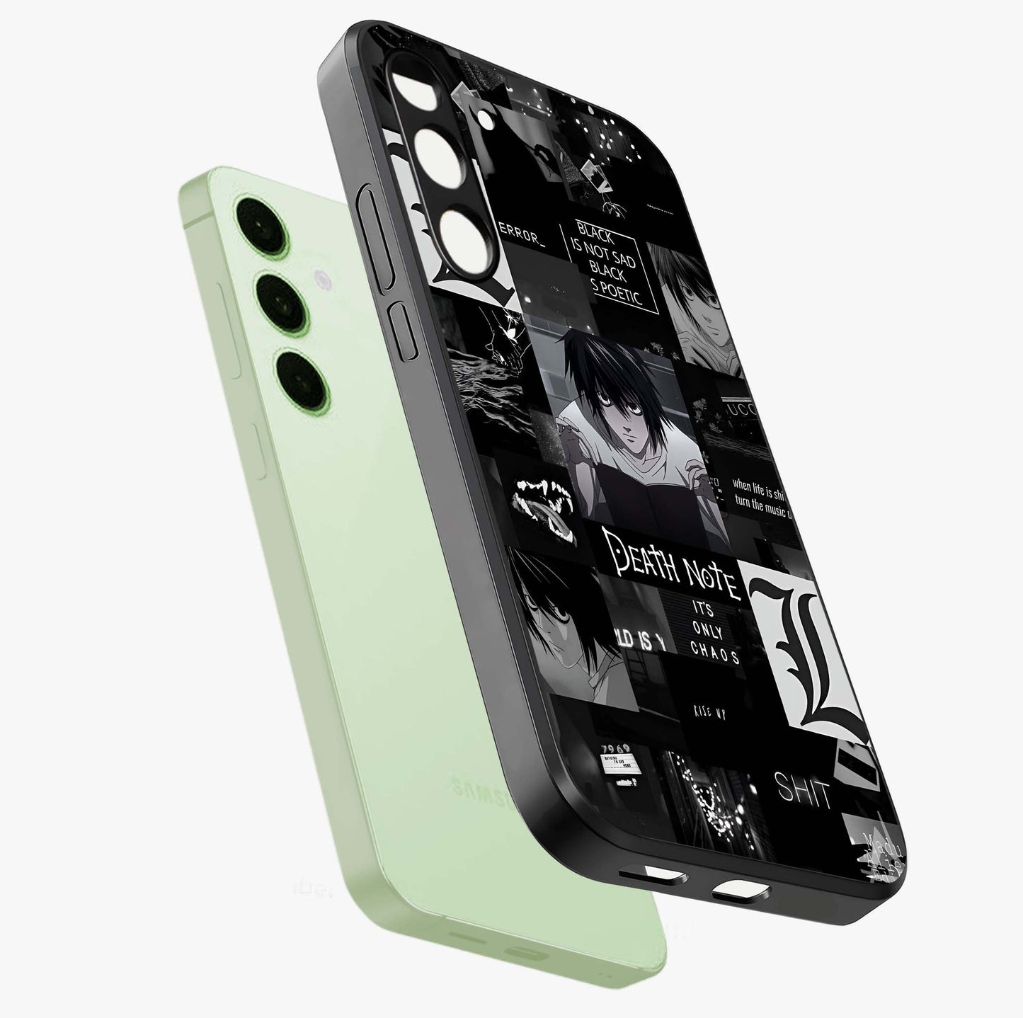 Midnight Chaos Mind Glass Case displayed in angled mockup highlighting chaotic artistic design with dramatic midnight aesthetic.