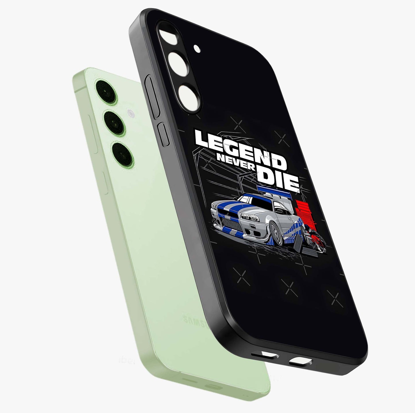 Midnight Racing Legacy Glass Case displayed in angled mockup highlighting dynamic automotive design with bold midnight aesthetic.
