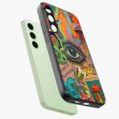 Mystic Eye Wonderland Glass Case displayed in angled mockup highlighting magical eye illustration with dreamy aesthetic.