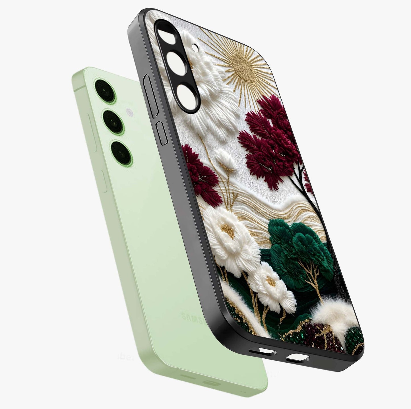 Radiant Bloom Elegance Glass Case displayed in angled mockup highlighting graceful floral design with radiant aesthetic style.