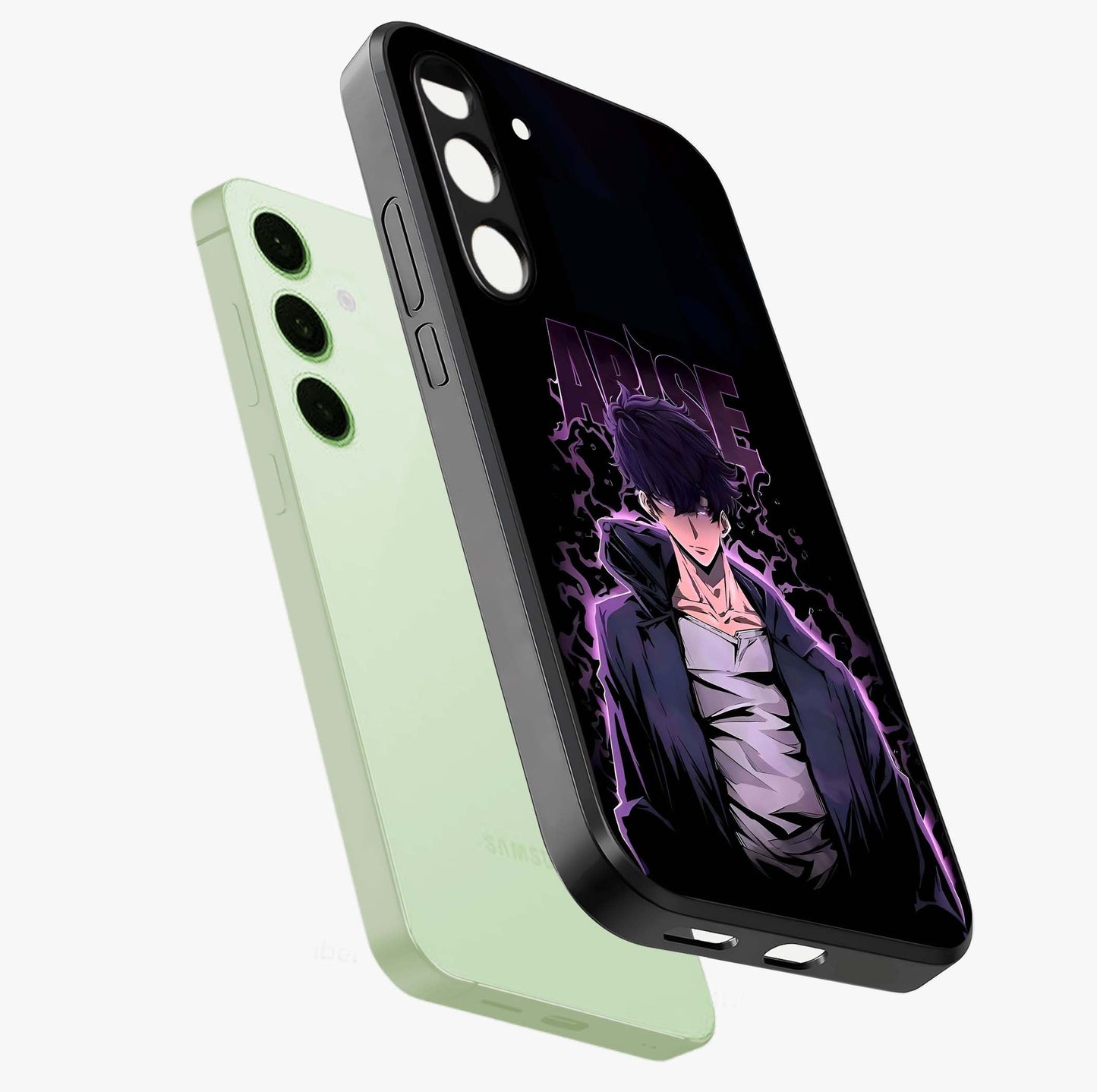 Shadow Monarch Awakening Glass Case displayed in angled mockup highlighting dramatic shadow warrior design with fantasy aesthetic.
