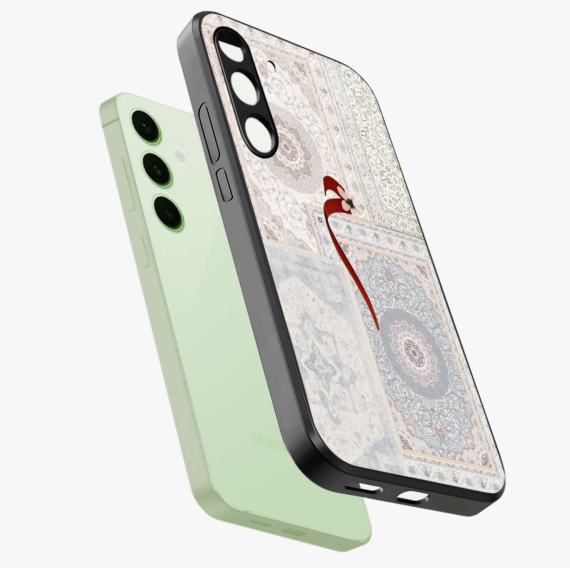 White Aesthetic Bow Glass Case displayed in angled mockup highlighting clean bow design with soft aesthetic style.