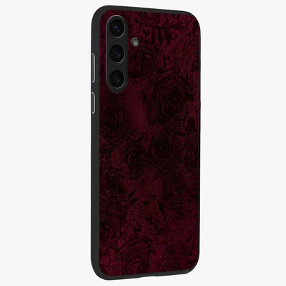 Crimson Fade Flow Glass Case upright view showcasing dynamic crimson flow artwork with stylish abstract theme.