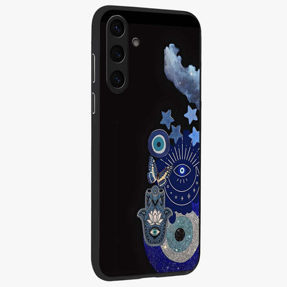 Galactic Charm Cluster Glass Case upright view showcasing glowing cosmic charm artwork with magical celestial style.