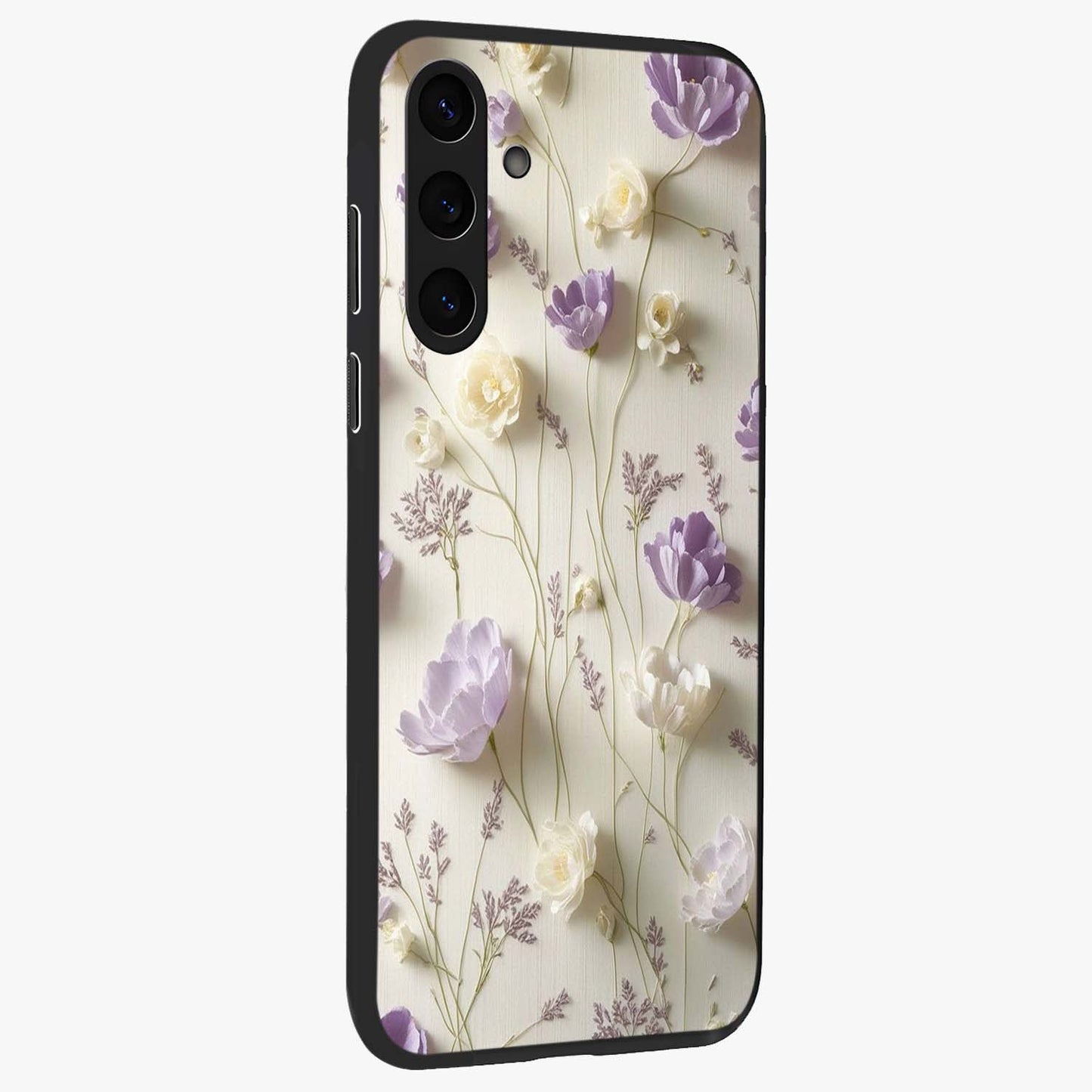 Lilac Breeze Harmony Glass Case upright view showcasing delicate lilac artwork with peaceful floral theme.