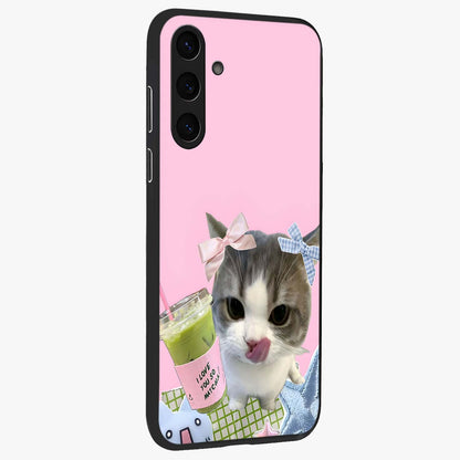 Love Matcha Cat Glass Case upright view showcasing adorable cat artwork with charming matcha themed design.