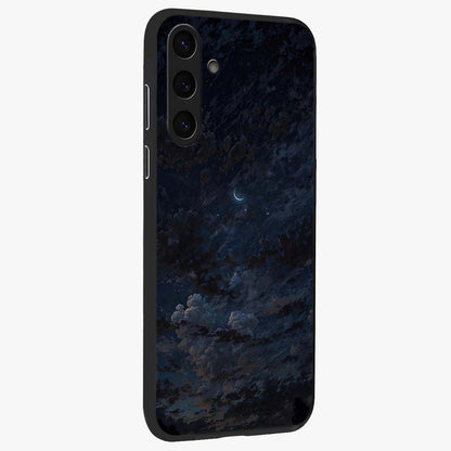 Lunar Veil Silence Glass Case upright view showcasing calm moon themed artwork with serene night atmosphere.