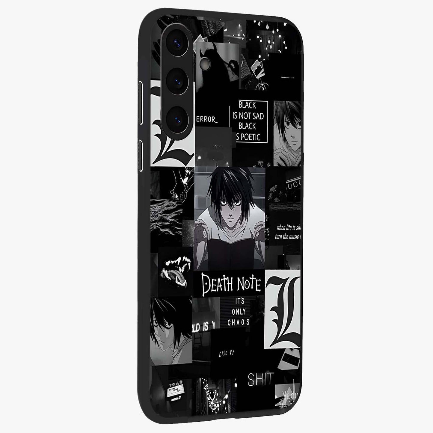 Midnight Chaos Mind Glass Case upright view showcasing expressive abstract artwork with bold dark theme.