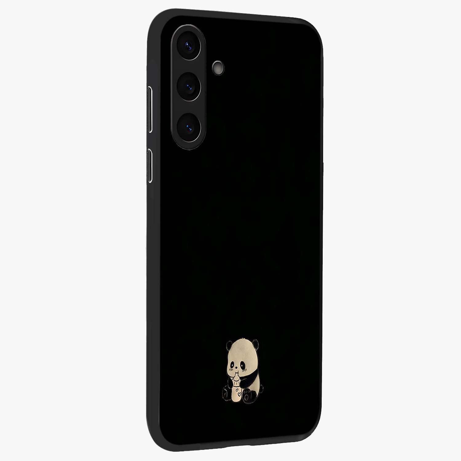 Midnight Panda Love Glass Case upright view showcasing charming panda artwork with playful romantic theme.