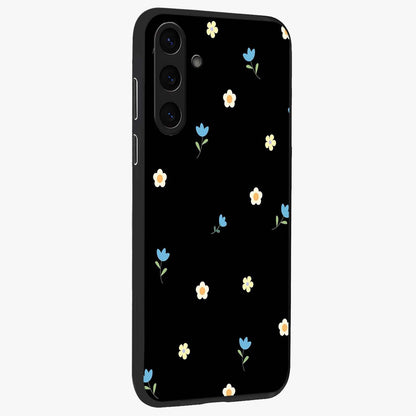 Minimal Petal Whispers Glass Case upright view showcasing elegant floral artwork with modern minimalist style.