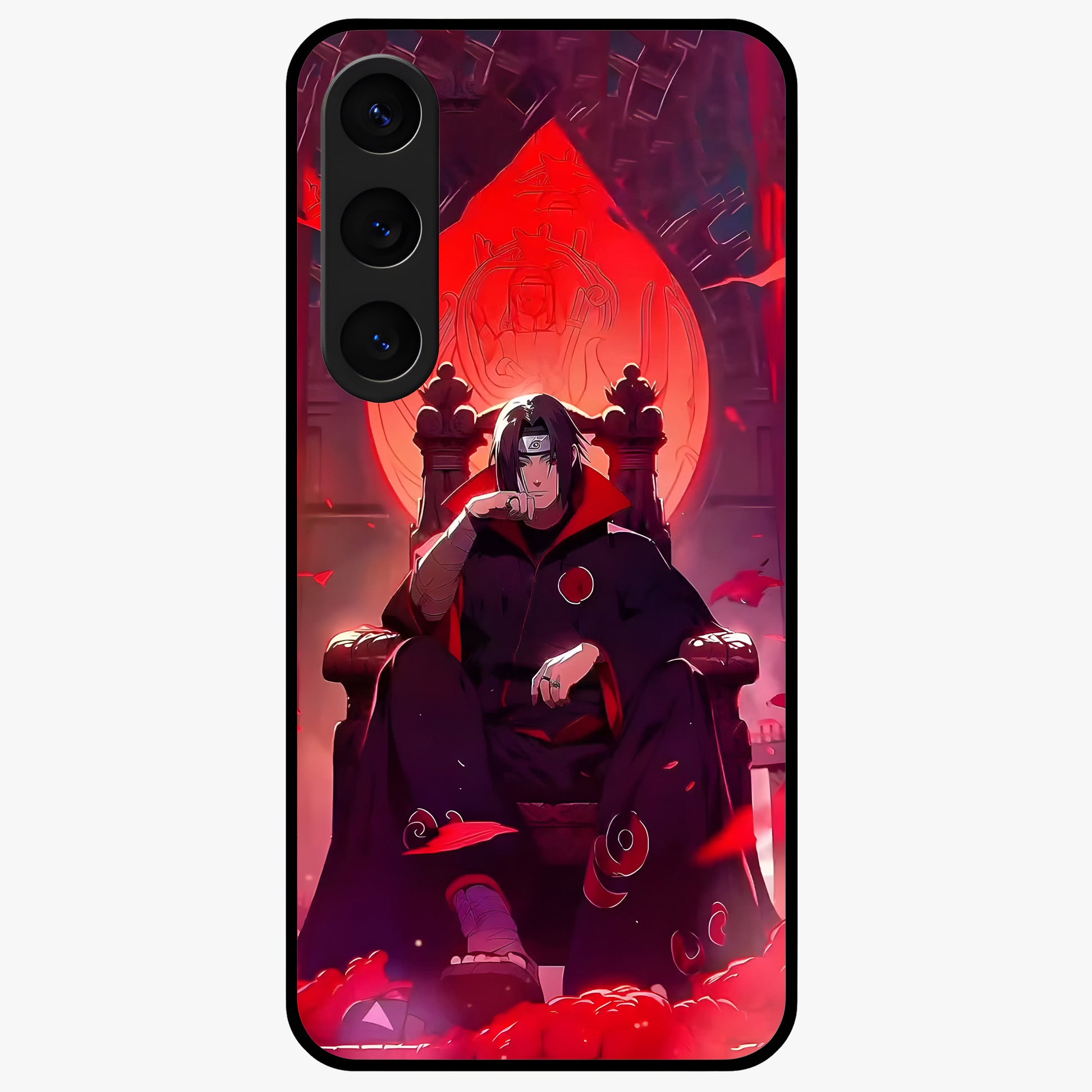 Blood Moon Sovereign Glass Case showing flat back view with mystical blood moon artwork and glossy glass finish.