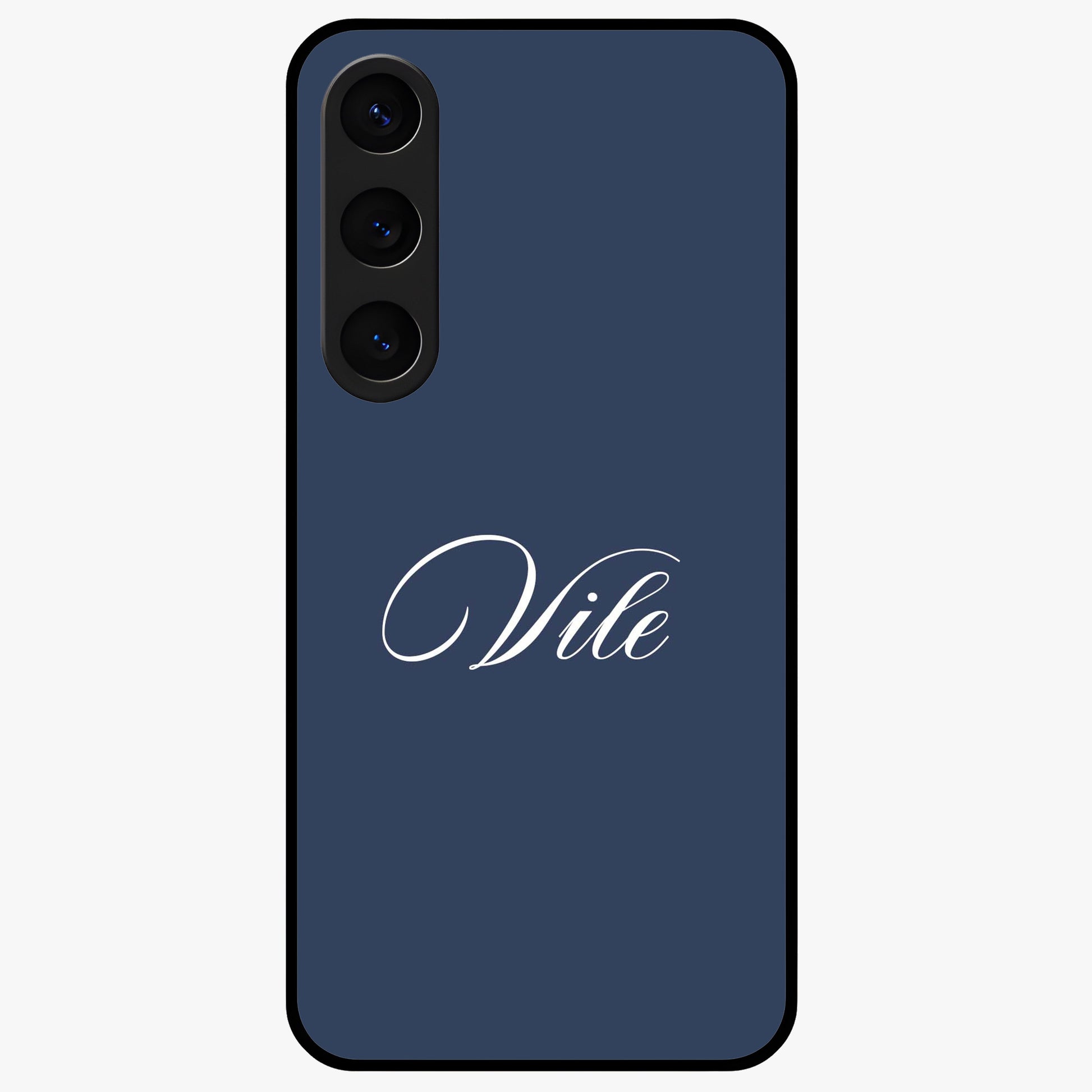 Blue Background Personalized Custom Name Glass Case showing flat back view with minimal blue background and custom name design.