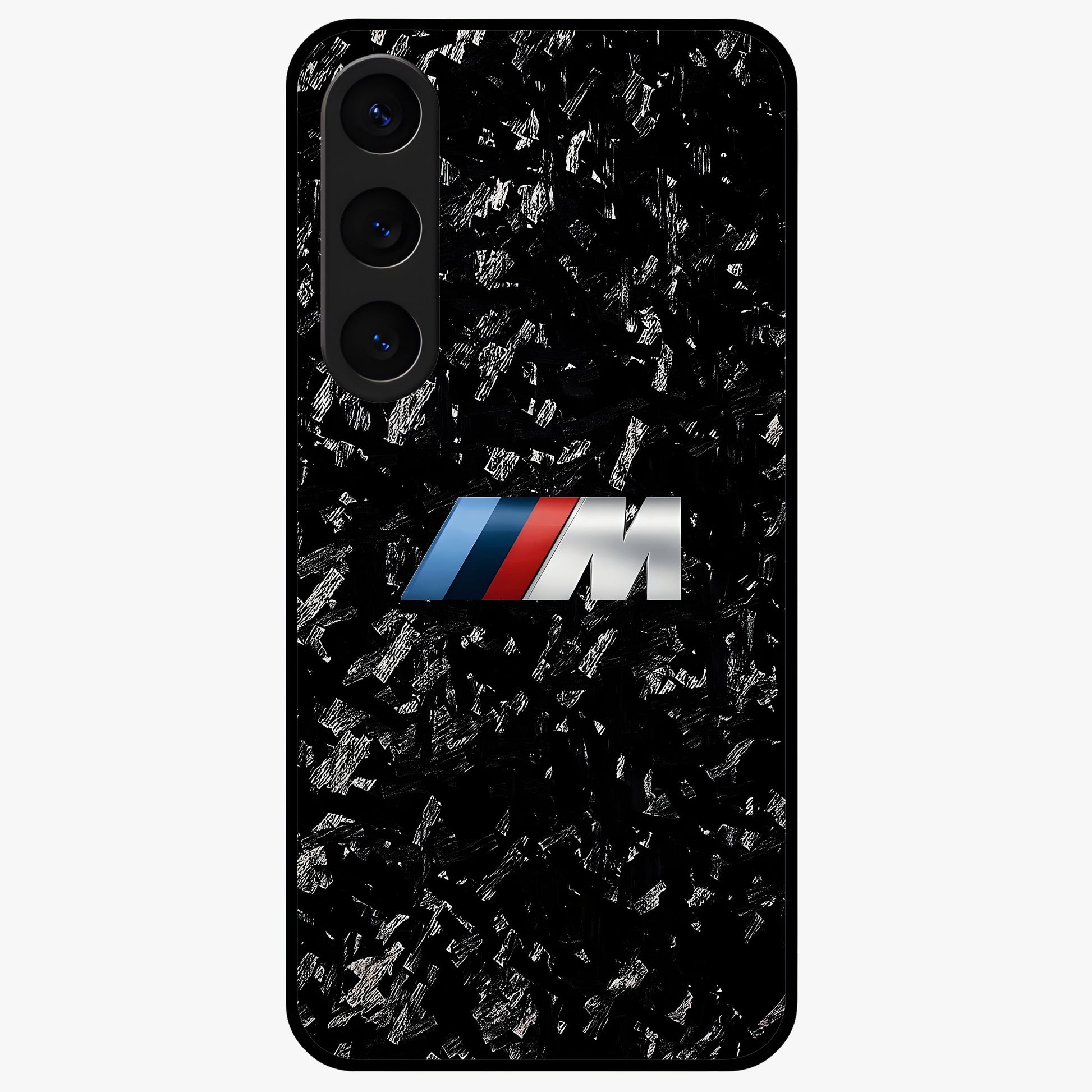 Carbon Speed Mark Glass Case showing flat back view with sporty carbon pattern artwork and glossy glass finish.