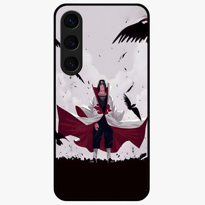 Crimson Crow Ascension Glass Case showing flat back view with mystical crow artwork and glossy glass finish.