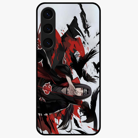 Crimson Crow Illusion Glass Case showing flat back view with artistic crow illusion artwork and glossy glass finish.