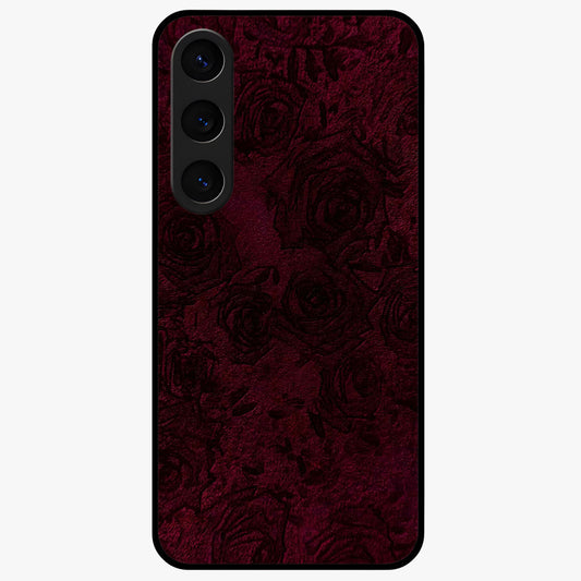 Crimson Fade Flow Glass Case showing flat back view with flowing crimson gradient artwork and glossy glass finish.