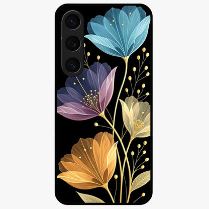 Delicate Multicolor Flowers Glass Case showing flat back view with vibrant floral artwork and glossy glass finish.
