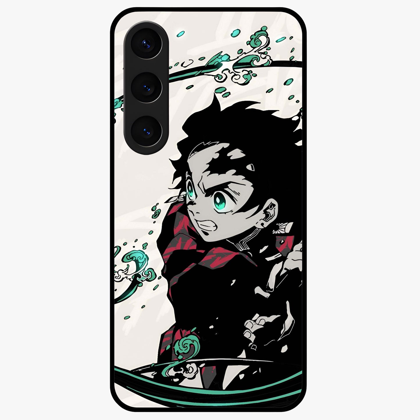 Demon Slayer Glass Case showing flat back view with bold anime inspired artwork and glossy glass finish.