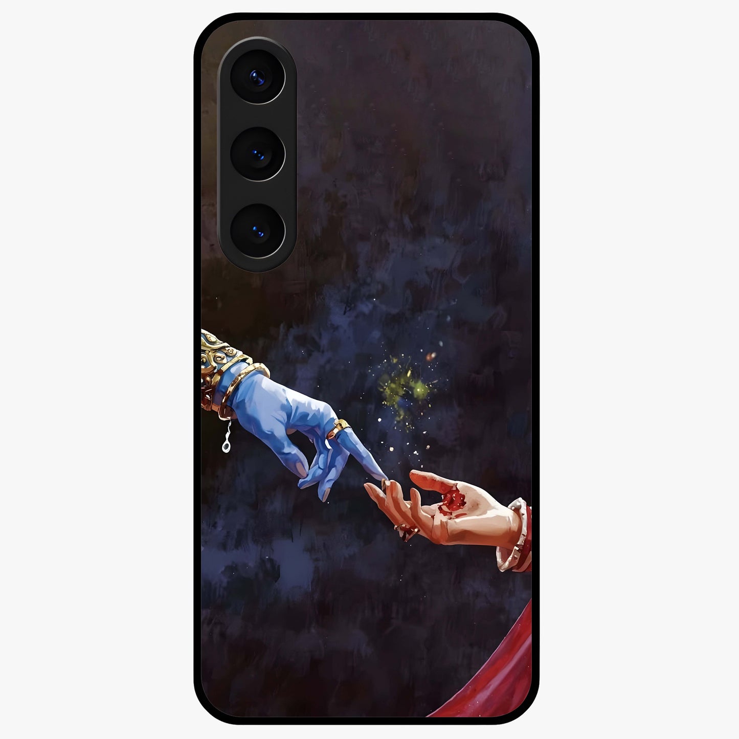 Divine Touch Eternal Glass Case showing flat back view with spiritual themed artwork and glossy glass finish.